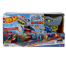 Mattel Hot Wheels City - Circuit avec tunnel de lavage et requin, inclut 1 voiture qui change de couleur avec l'eau