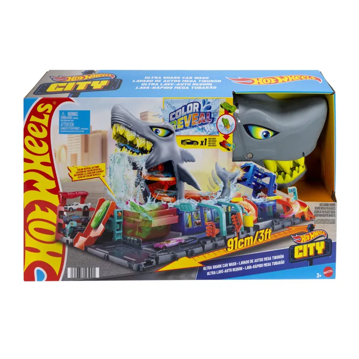 Mattel Hot Wheels City Station de Lavage avec Requin et Voiture Color Reveal