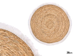 Kinvara Set de 2 Salvamantel avec Franges Blanc et Naturel 38 cm Coton et Jute (Set de 24)