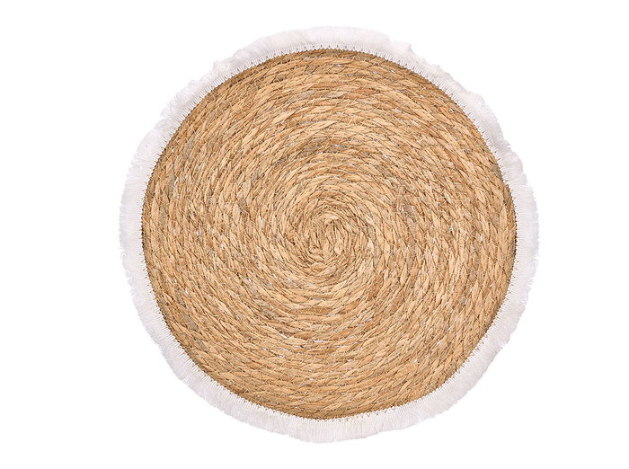 Kinvara Set de 2 Salvamantel avec Franges Blanc et Naturel 38 cm Coton et Jute (Set de 24)