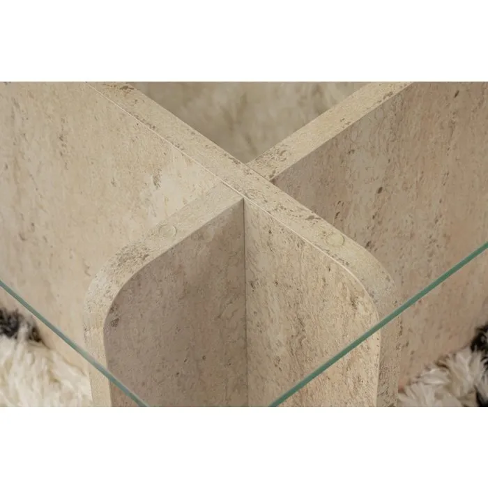 Table basse FLAVIO Travertine rectangulaire en verre trempé Table basse FLAVIO Travertine rectangulaire en verre trempé