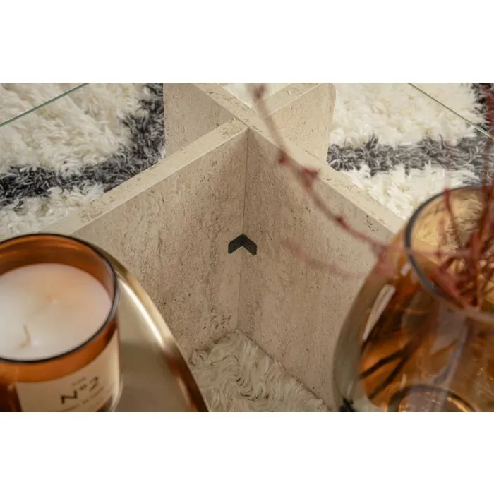 Table basse FLAVIO Travertine rectangulaire en verre trempé Table basse FLAVIO Travertine rectangulaire en verre trempé