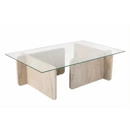 Table basse FLAVIO Travertine rectangulaire en verre trempé