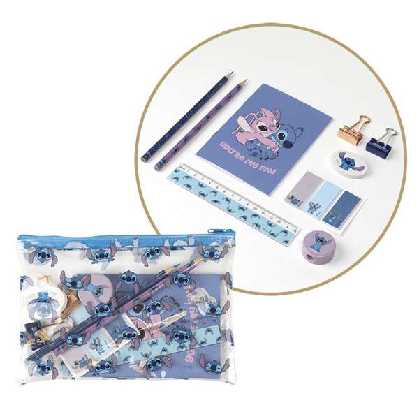 Cerdá Set de fournitures scolaires Stitch - 3 à 12 ans - Bleu - Boîte multilingue