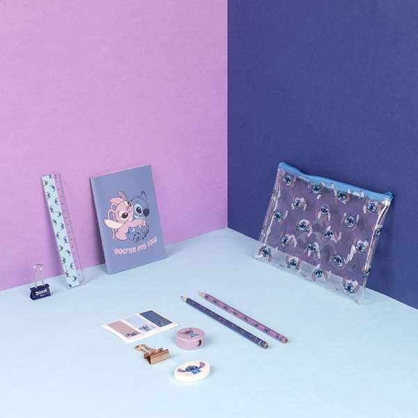 Cerdá Set de fournitures scolaires Stitch - 3 à 12 ans - Bleu - Boîte multilingue