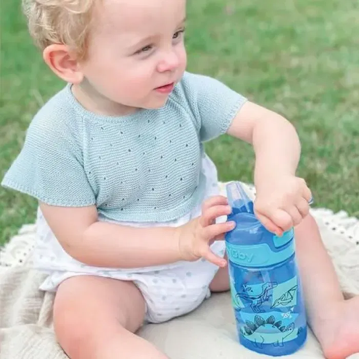 Nuby Incredible Gulp - Lot de 2 Gourdes Bec en Silicone pour Enfant - 360 ml - Design Dinosaures