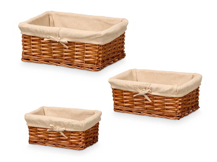 KIPIT Set de 3 Paniers Rectangulaires en Osier Naturel et Tissu 39x16.5x29 cm (Set de 6)