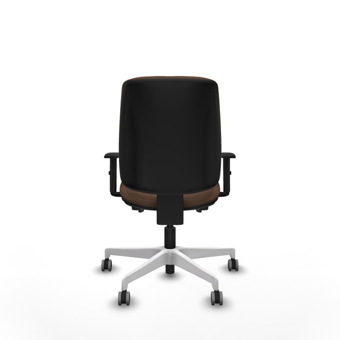 PIQUERAS Y CRESPO Chaise Alares Synchrone/Traslack, Tissu Marron foncé, Structure Polyamide Blanc, Accoudoir 1D, Sans appui-tête, Roulettes 65mm pour moquette