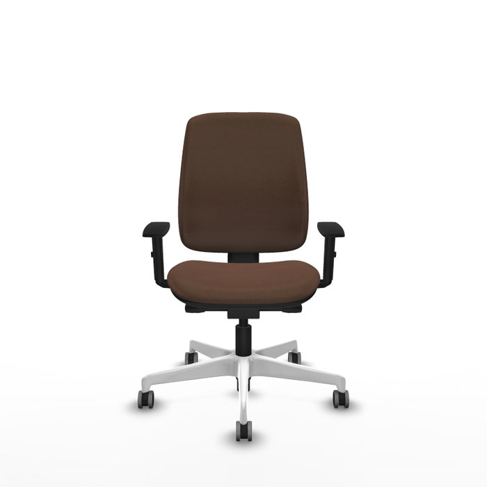 PIQUERAS Y CRESPO Chaise Alares Synchrone/Traslack, Tissu Marron foncé, Structure Polyamide Blanc, Accoudoir 1D, Sans appui-tête, Roulettes 65mm pour moquette