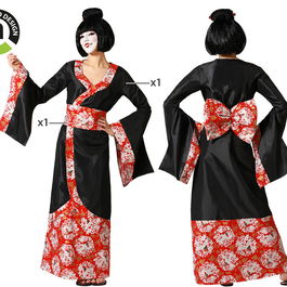 Kimono Noir Femme Adulte Taille M-L - Déguisement Geisha pour Carnaval, Nouveauté 2023, Polyester