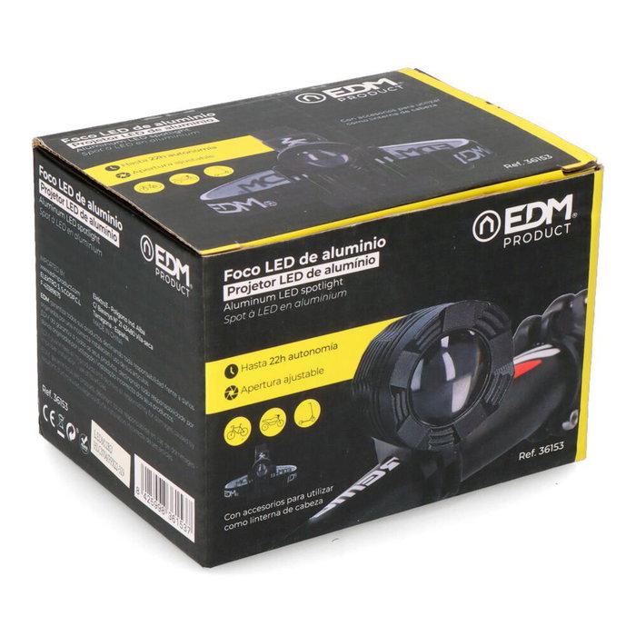 Edm Lampe frontale et vélo LED rechargeable aluminium 180 lm 50 lm flash IP54 5 W avec batterie et chargeur Edm Lampe frontale et vélo LED rechargeable aluminium 180 lm 50 lm flash IP54 5 W avec batterie et chargeur