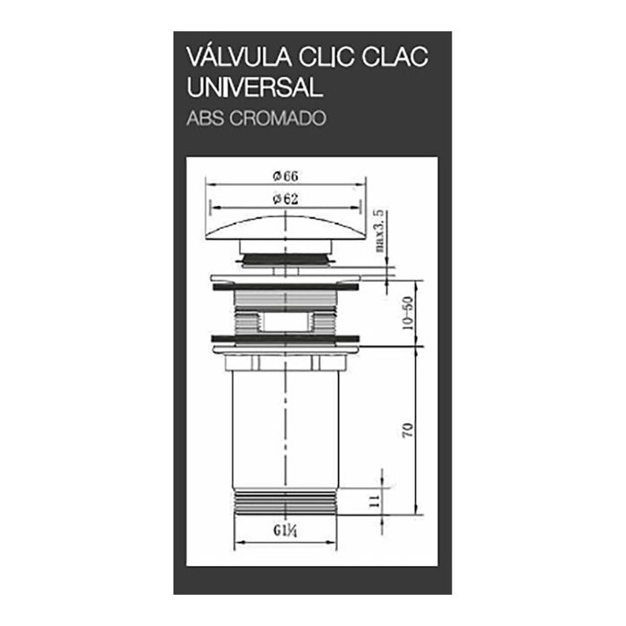Edm Bonde clic-clac universelle pour lavabo et bidet chromée ABS Ø 66 x 102 mm