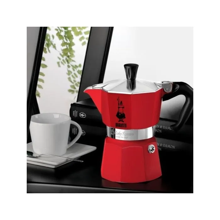 Bialetti Cafetière italienne Moka Express 3 Tasses, Aluminium poli Rouge