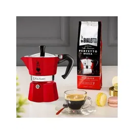 Bialetti Cafetière italienne Moka Express 3 Tasses, Aluminium poli Rouge