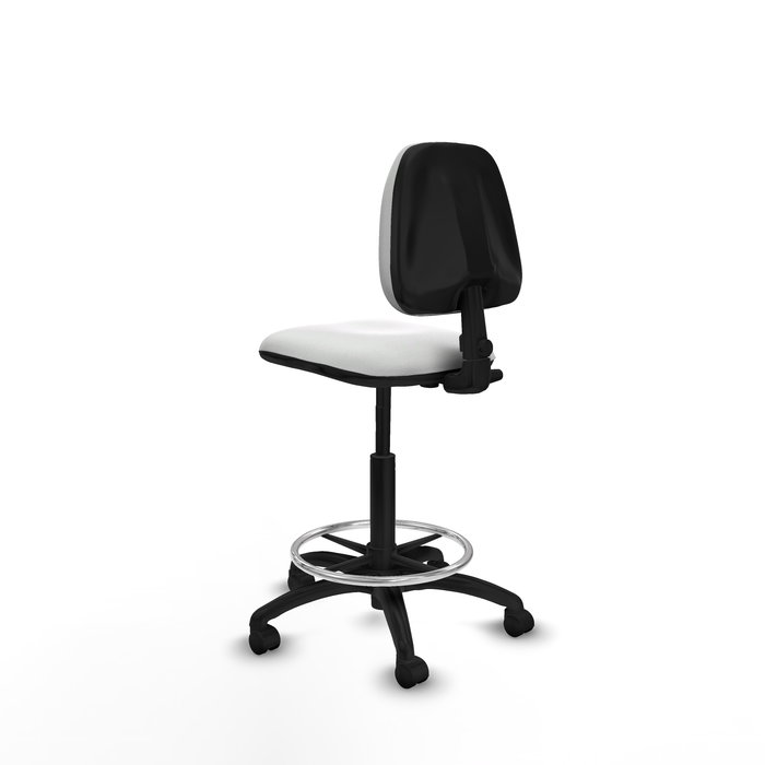 Tabouret Taburete Isso Contact permament de base Tissu Blanc Structure polyamide noire Sans accoudoirs Sans appui-tête Roulettes en nylon 50 mm