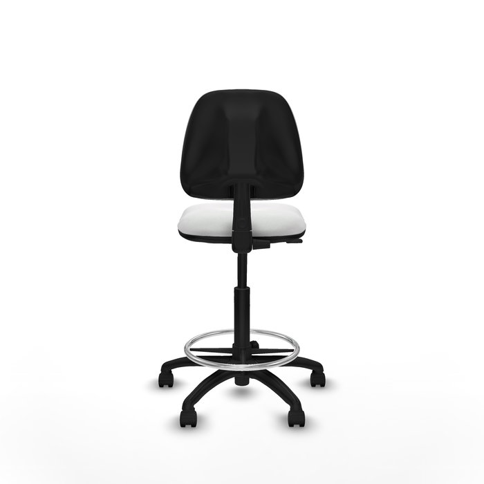 Tabouret Taburete Isso Contact permament de base Tissu Blanc Structure polyamide noire Sans accoudoirs Sans appui-tête Roulettes en nylon 50 mm