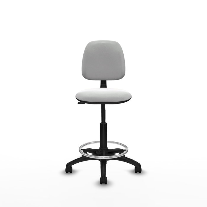 Tabouret Taburete Isso Contact permament de base Tissu Blanc Structure polyamide noire Sans accoudoirs Sans appui-tête Roulettes en nylon 50 mm