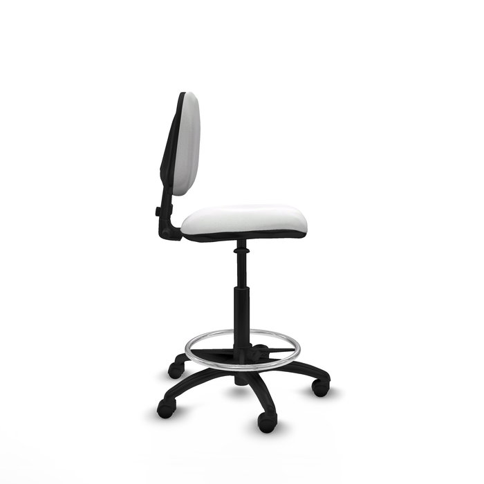Tabouret Taburete Isso Contact permament de base Tissu Blanc Structure polyamide noire Sans accoudoirs Sans appui-tête Roulettes en nylon 50 mm