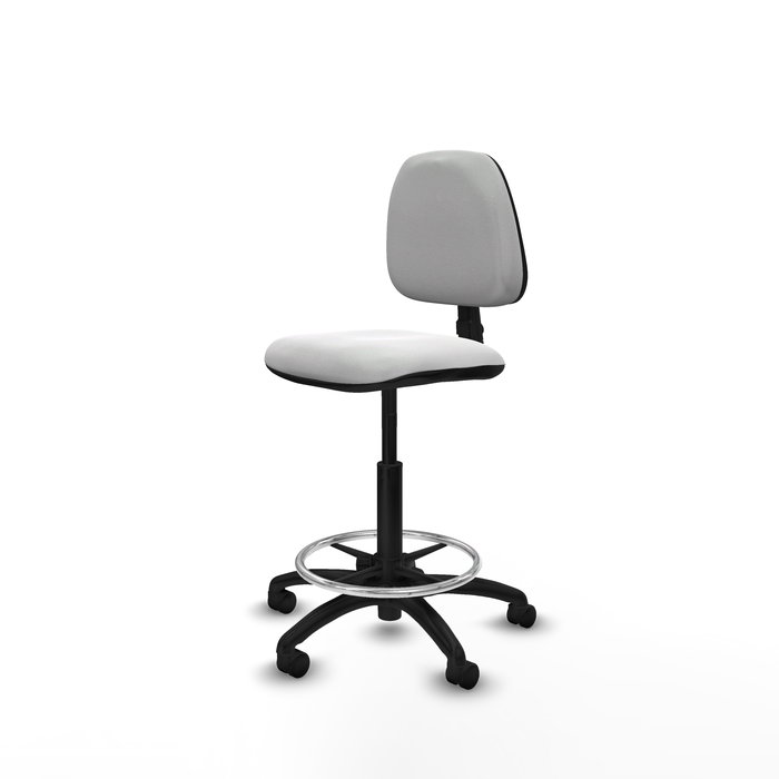 Tabouret Taburete Isso Contact permament de base Tissu Blanc Structure polyamide noire Sans accoudoirs Sans appui-tête Roulettes en nylon 50 mm