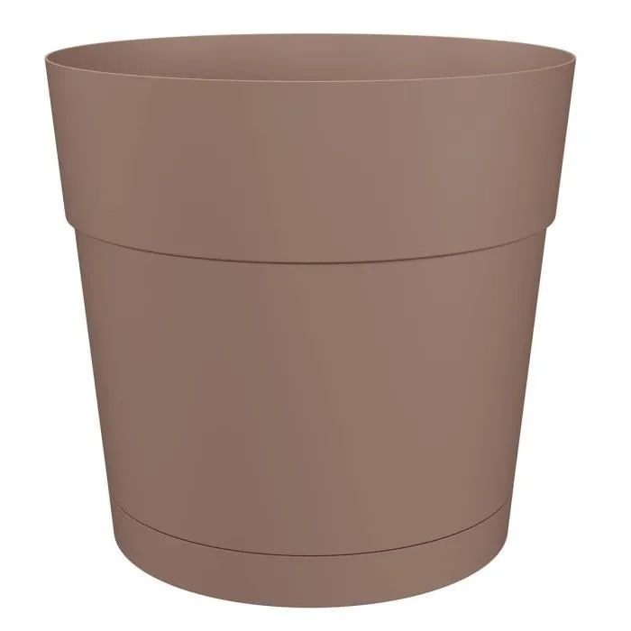 Artevasi Pot de fleurs rond CAPRI LARGE avec réservoir d'eau - Plastique taupe, diamètre 30 cm (L 29.5 * P 29.5 * H 28.2 cm)