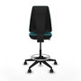 Tabouret Taburete Elche Contact permament de base Tissu Turquoise Base pyramidale noire Sans accoudoirs Sans appui-tête Roulettes 65mm nylon