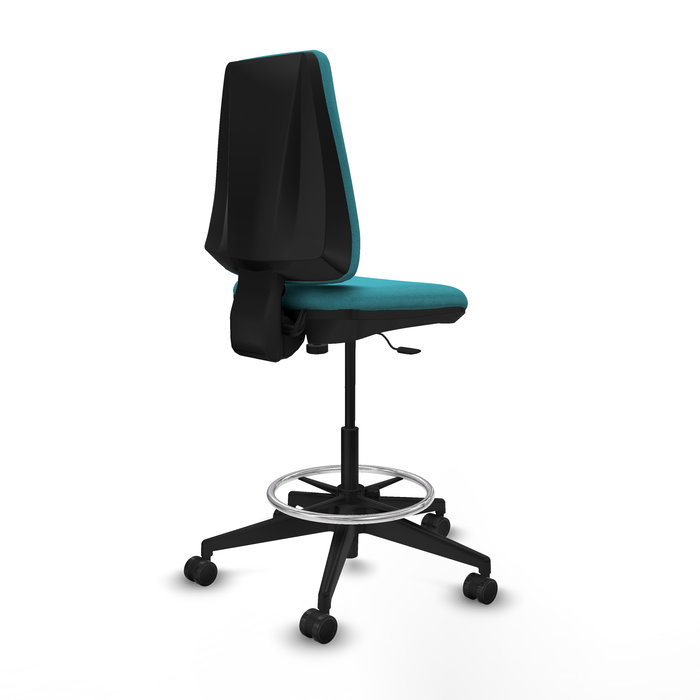 Tabouret Taburete Elche Contact permament de base Tissu Turquoise Base pyramidale noire Sans accoudoirs Sans appui-tête Roulettes 65mm nylon
