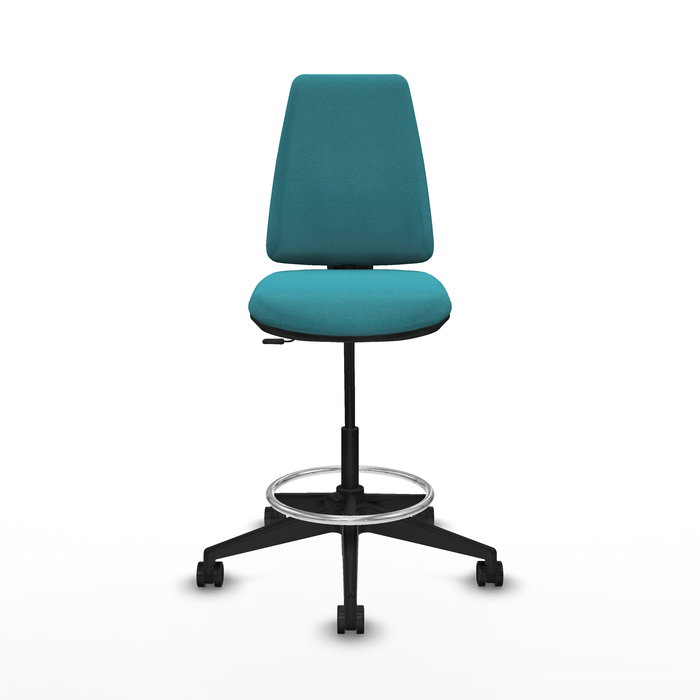 Tabouret Taburete Elche Contact permament de base Tissu Turquoise Base pyramidale noire Sans accoudoirs Sans appui-tête Roulettes 65mm nylon
