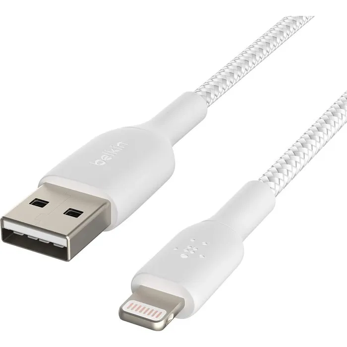 Belkin Câble tressé Lightning vers USB-A 2 m Blanc - Recharge durable pour iPhone et iPad