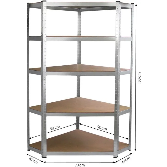 Fieldmann FDR 1840R - Étagère d'angle en acier galvanisé 0.7 mm, capacité 175 kg/étagère, facile à assembler sans boulons, pour garage, bureau, stockage