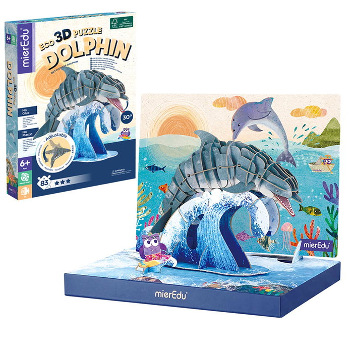 MIEREDU Puzzle 3D éducatif et écologique Dauphin - Construction STEAM pour enfants à partir de 6 ans - Modèle animal en 3D avec cartes de référence multilingues MIEREDU Puzzle 3D éducatif et écologique Dauphin - Construction STEAM pour enfants à partir de 6 ans - Modèle animal en 3D avec cartes de référence multilingues