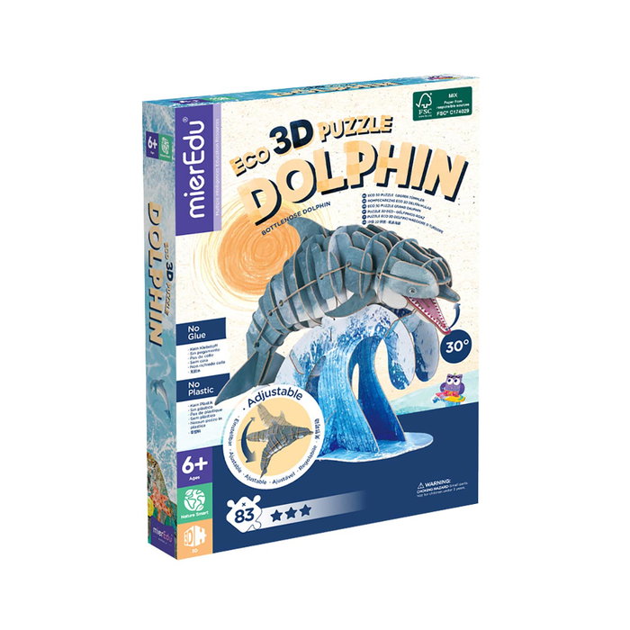 MIEREDU Puzzle 3D éducatif et écologique Dauphin - Construction STEAM pour enfants à partir de 6 ans - Modèle animal en 3D avec cartes de référence multilingues MIEREDU Puzzle 3D éducatif et écologique Dauphin - Construction STEAM pour enfants à partir de 6 ans - Modèle animal en 3D avec cartes de référence multilingues