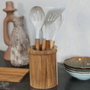Livoo Set d'ustensiles de cuisine MES153G avec pot en acacia et silicone gris