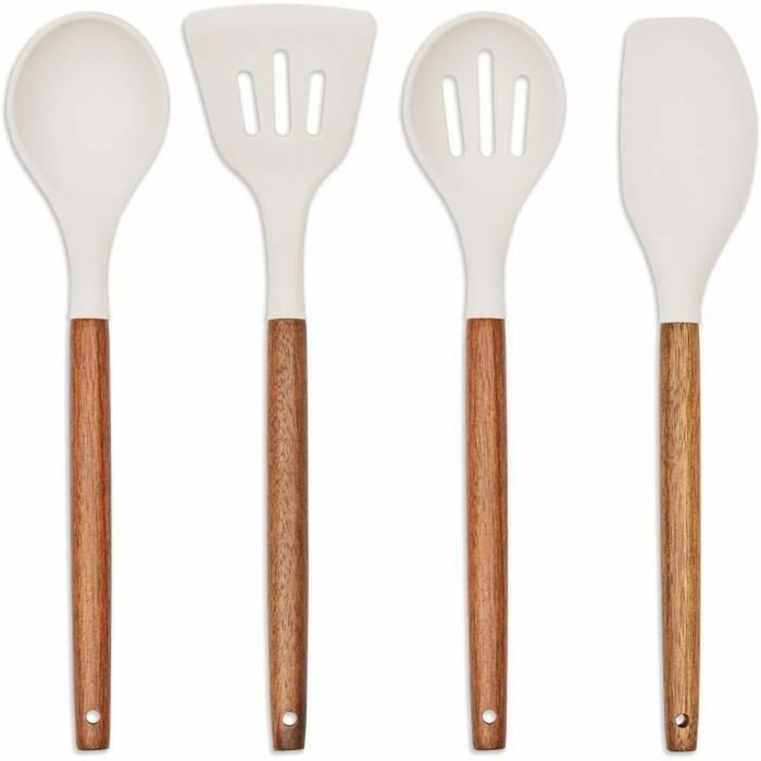 Livoo Set d'ustensiles de cuisine MES153G avec pot en acacia et silicone gris Livoo Set d'ustensiles de cuisine MES153G avec pot en acacia et silicone gris