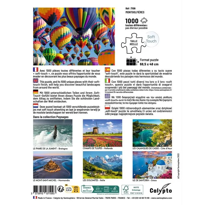 Sentosphere Calypto Puzzle 1000 Pièces - Montgolfières - Toucher Soyeux - Fabrication Française - Dès 9 Ans