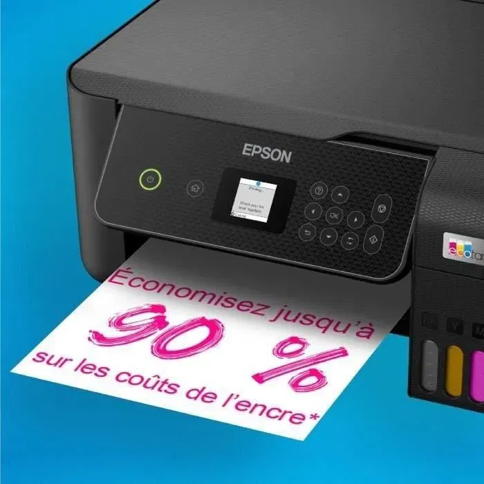 Epson EcoTank ET-2870 - Imprimante multifonction Wi-Fi A4 Noir - Réservoirs d'encre rechargeables - 3 ans d'encre inclus - 37,5 cm x 34,7 cm