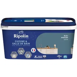Ripolin Peinture Cuisine et Bain, Antitaches et Antimoisissures, Bleu Madura 2 L, Pour Murs, Bois, Plafonds, Radiateurs