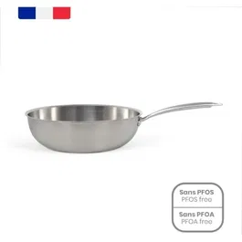 Livoo Wok MEP162 en acier inoxydable 28 cm - Compatible tous feux dont induction, four, lave-vaisselle - Fabriqué en France