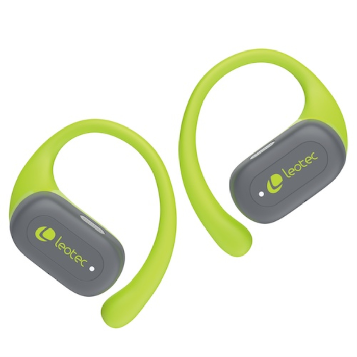 Leotec Open Air Zenith Sport - Écouteurs Bluetooth 5.4 sans fil, IPX5, 6.5h autonomie, Gris-Lime