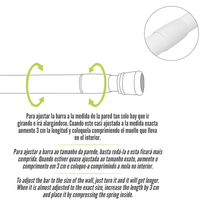 ORYX Barre de douche extensible en aluminium blanc 125 à 220 cm ORYX Barre de douche extensible en aluminium blanc 125 à 220 cm