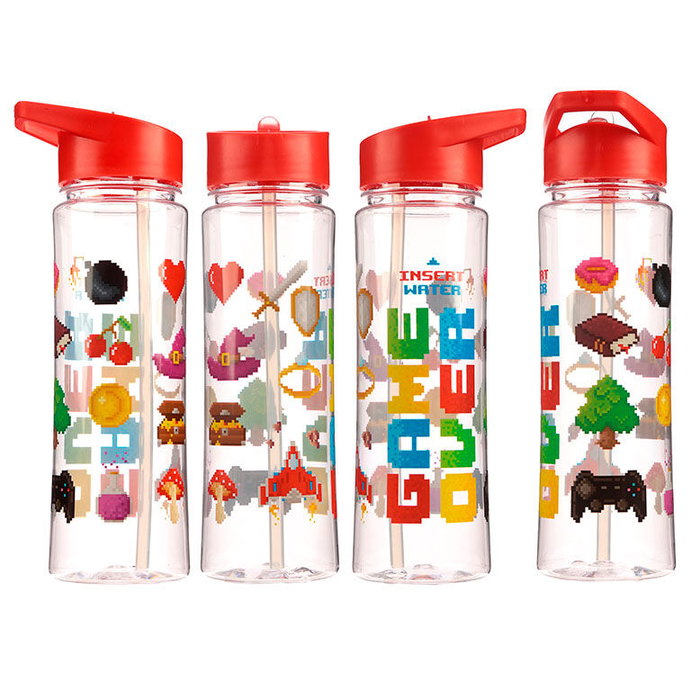 PUCKATOR - Bouteille d'eau thématique Game Over, 500 ml - Capacité 0,5 L - Dimensions 23 x 8,5 x 6,5 cm