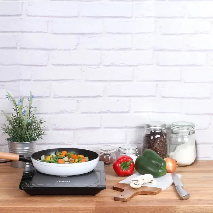 Livoo DOC236 Plaque à induction double, 2 foyers, 22 cm, 10/8 niveaux de puissance, température 60-240°C - Noir
