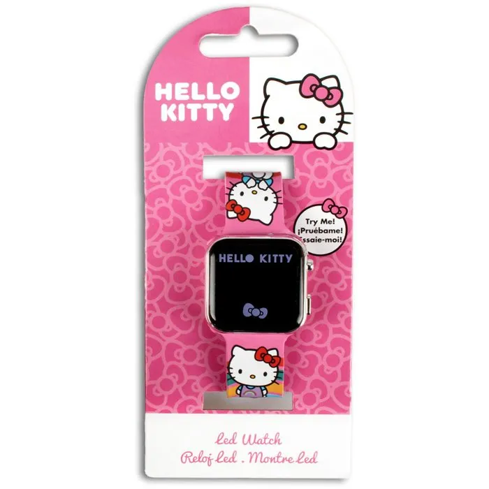Kids Licensing Montre LED Hello Kitty pour Enfant à Partir de 4 ans avec Affichage Heure et Date, Écran Personnalisable, Pile CR2032 Incluse