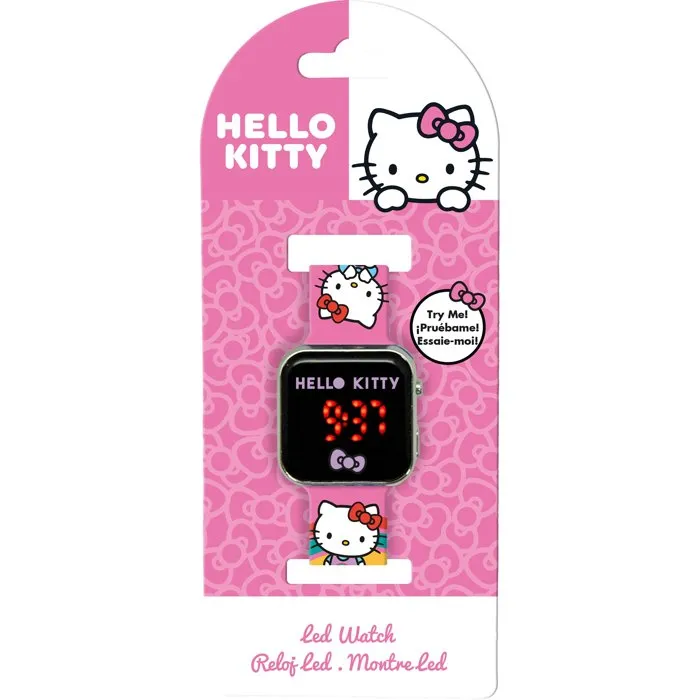 Kids Licensing Montre LED Hello Kitty pour Enfant à Partir de 4 ans avec Affichage Heure et Date, Écran Personnalisable, Pile CR2032 Incluse