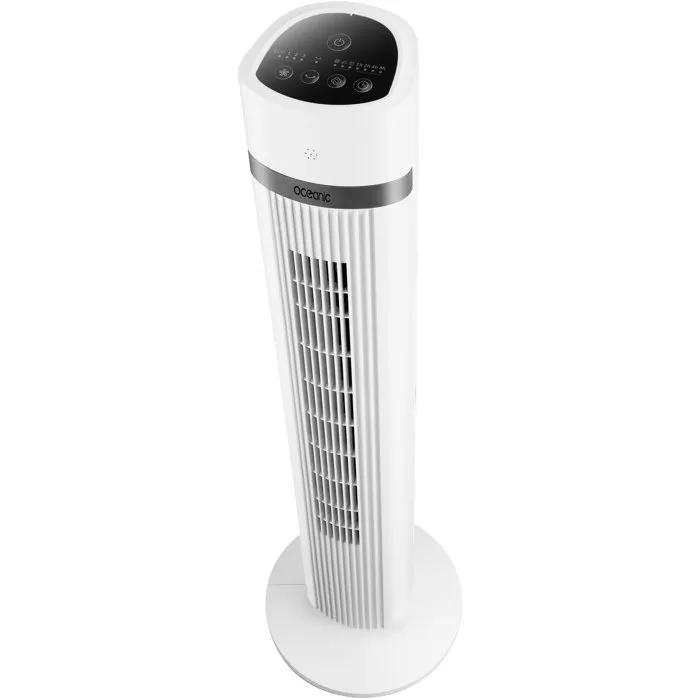 Oceanic Ventilateur sur Colonne Blanc - 45W, Hauteur 101 cm, 3 Modes (Normal/Naturel/Nuit), 3 Vitesses, Oscillation 90°, Minuterie 15h, LED, Poignée de Transport