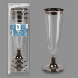 Best Products Lot de 3 Coupes à Cava Réutilisables en Plastique 150cc Argent