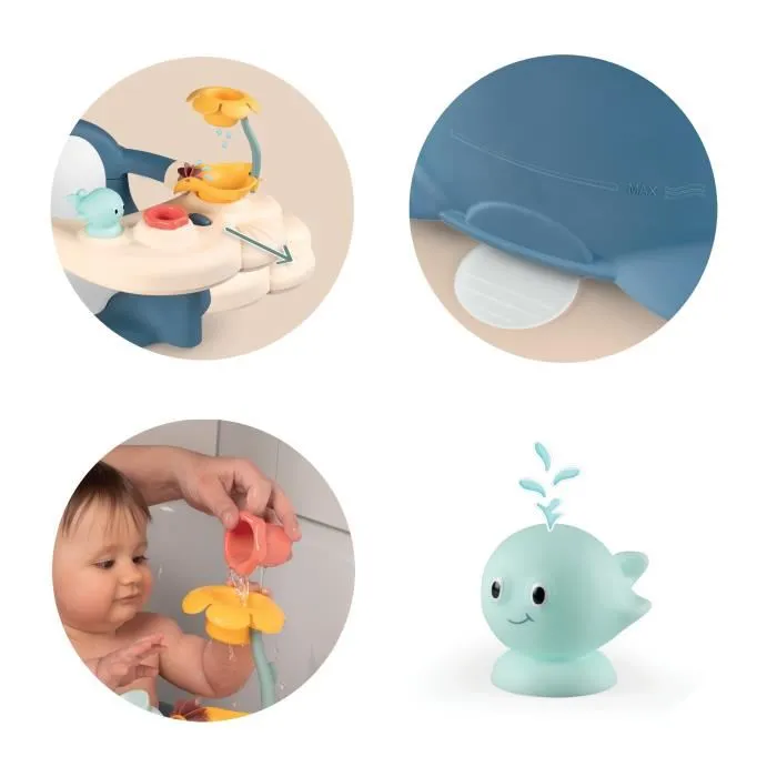 Smoby Siège de Bain 2 en 1 avec Table d'Activités Réglable, Fixation par Ventouse, Bleu