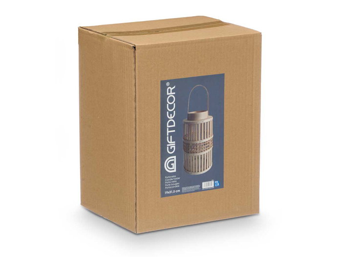 GIFTDECOR Farol Bambu Natural Vela Grd - Lot de 4