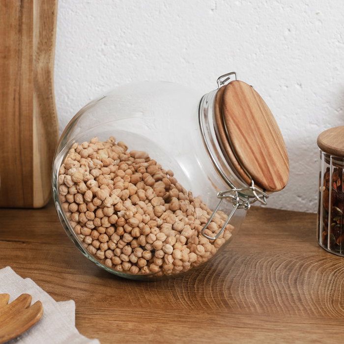 Cook Concept Bocal en verre de 2 litres avec couvercle en acacia