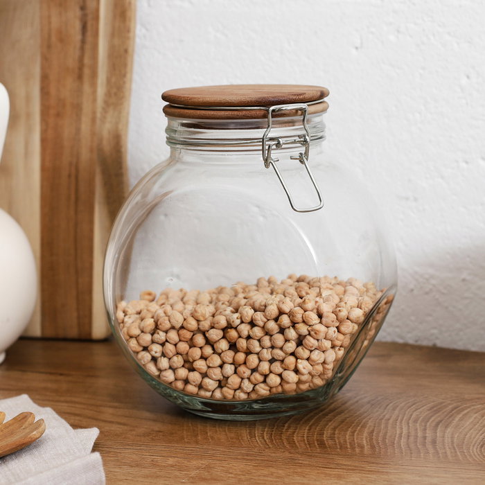 Cook Concept Bocal en verre de 2 litres avec couvercle en acacia