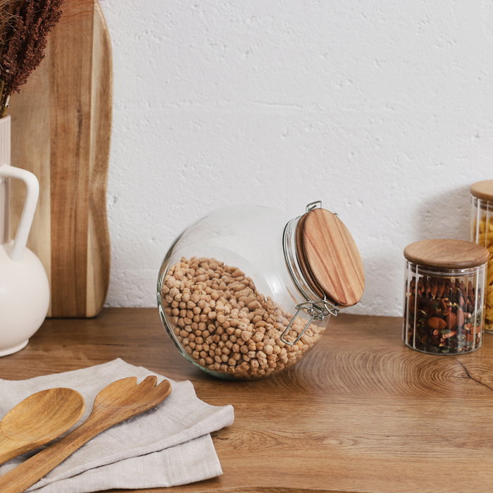 Cook Concept Bocal en verre de 2 litres avec couvercle en acacia